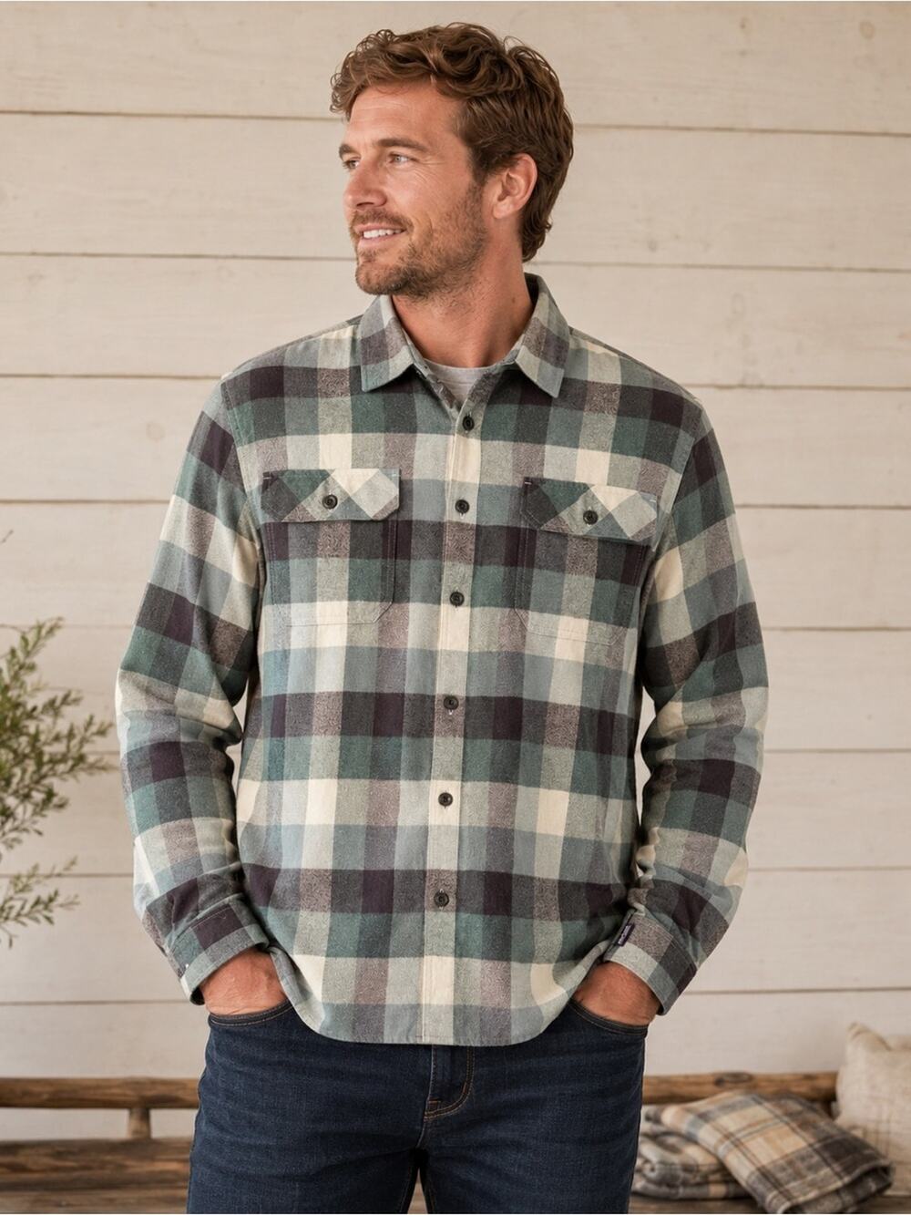 Patagonia Mens Fjord Flannel Shirt Organic Cotton Plaid Button Front Size Large